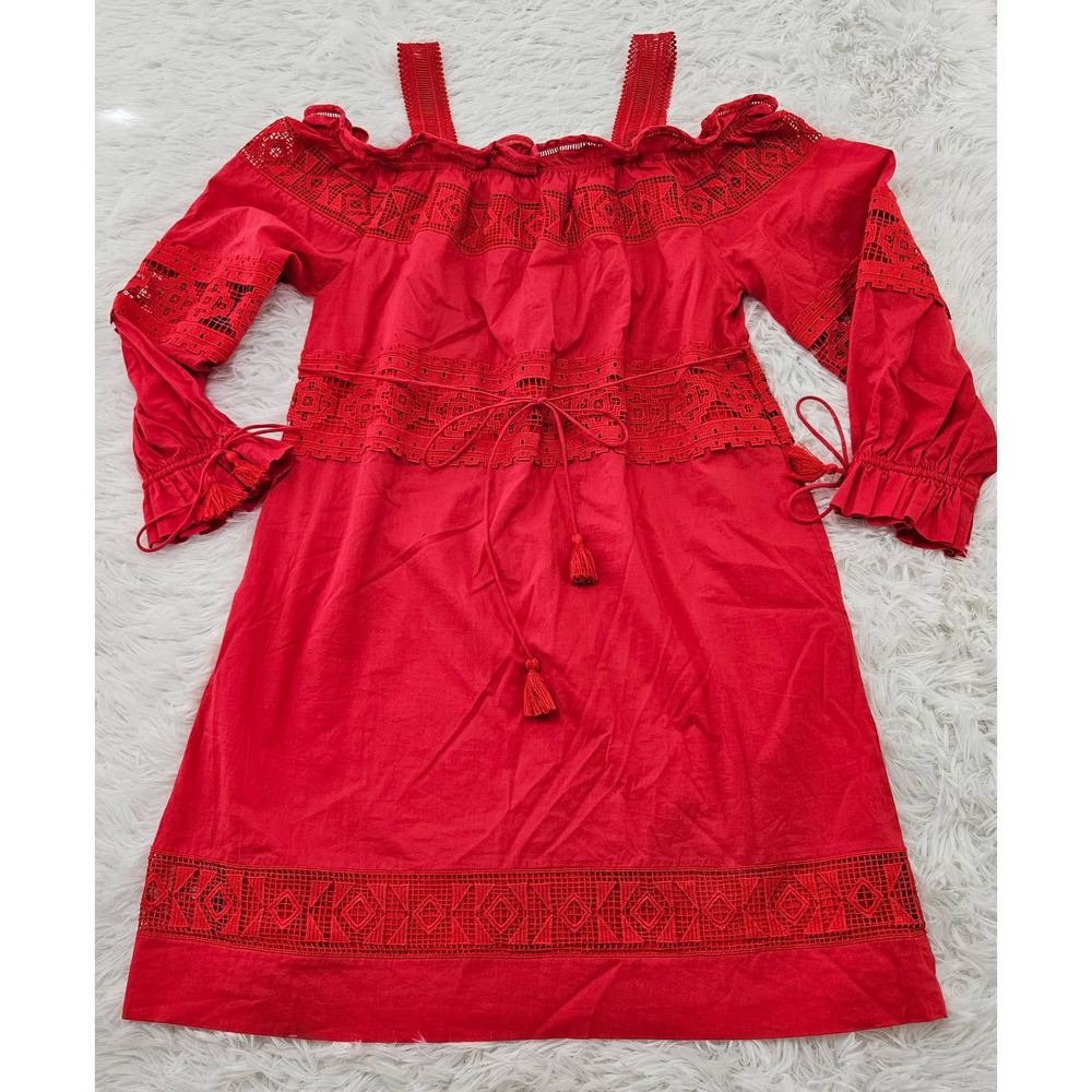 Suncoo Women Red Robe Cindy Square Neck Long Sleeve Dress. Size‎ XS